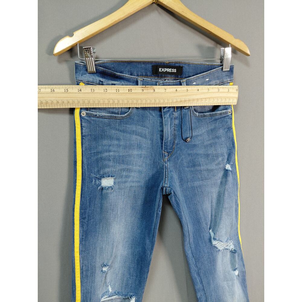 Express Ankle Legging Mid Rise Yellow Stripe Blue Jeans Women Size 4R - Picture 16 of 16